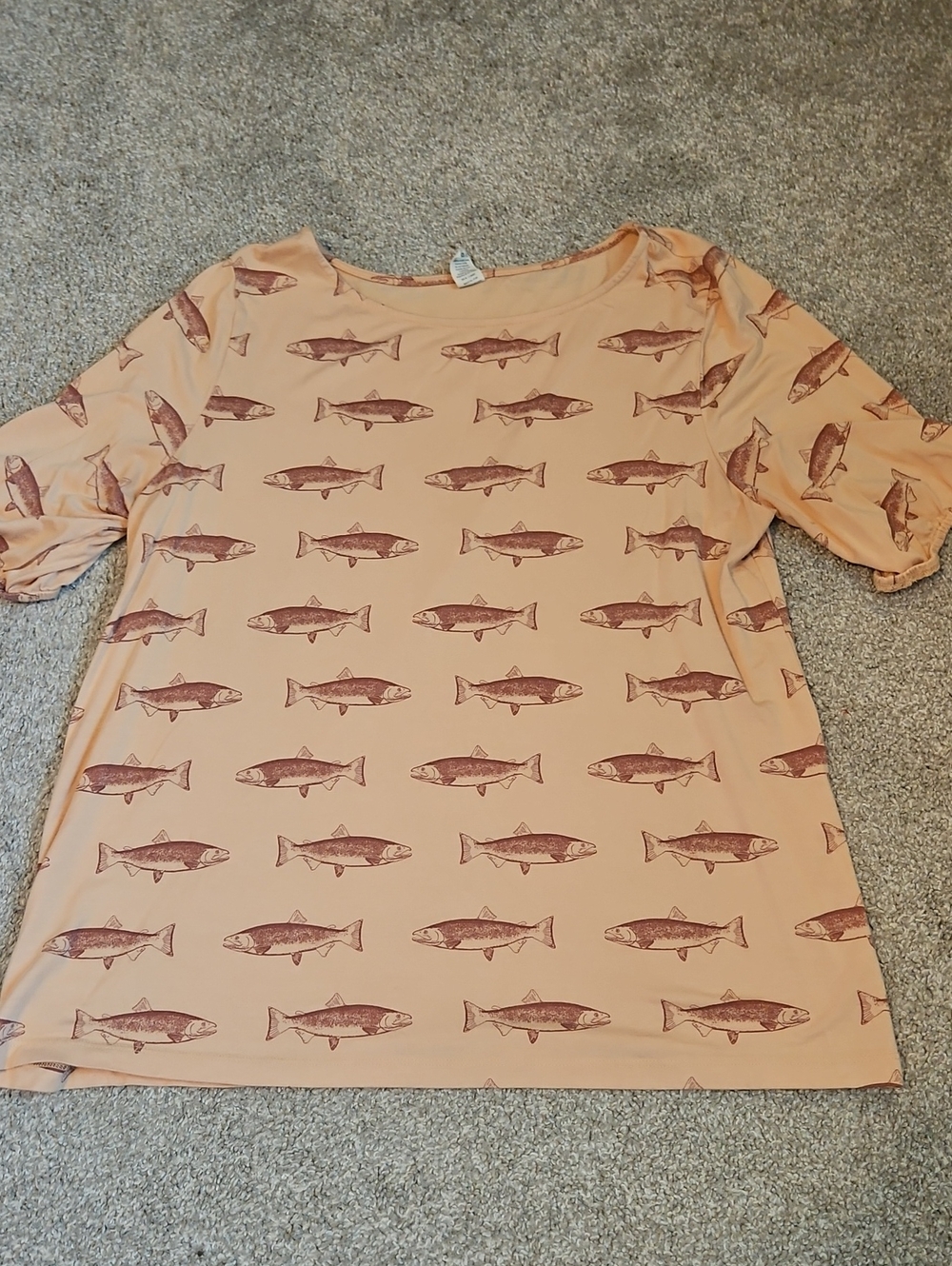Kate Quinn Women's Large Modal Salmon Fish Puff Sleeve Top